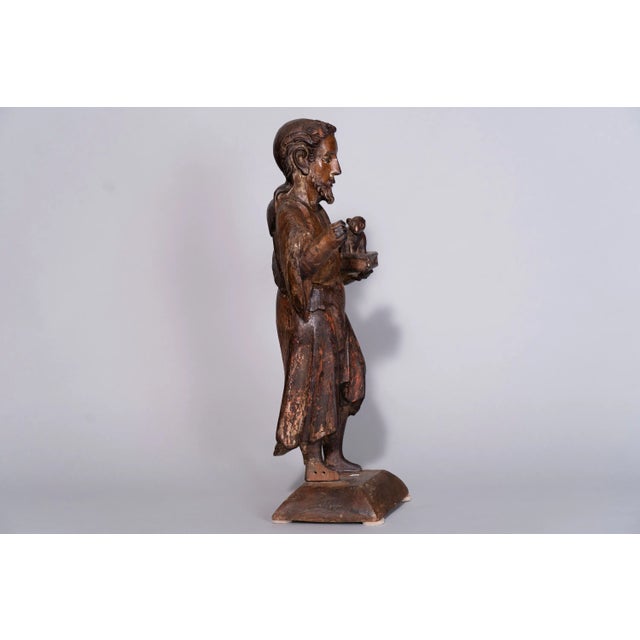 17th Century French Wooden Saint Figure For Sale - Image 4 of 10