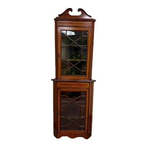 George III Style Satinwood Inlaid Mahogany Two-Part Coner Cabinet. Circa 1840.