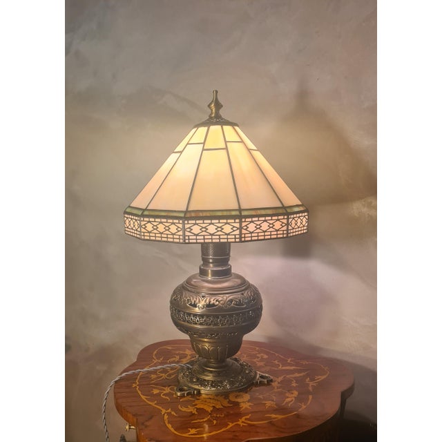 Gold Antique Brass and Bronze Table Lamp, 1900 For Sale - Image 8 of 10