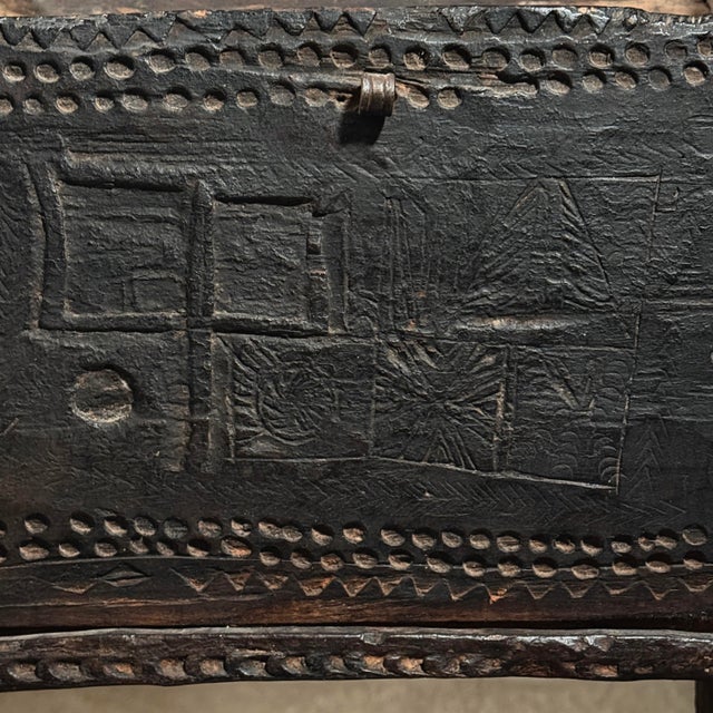 Antique Hand Carved Folk Art Lidded Dowry Chest For Sale - Image 11 of 12
