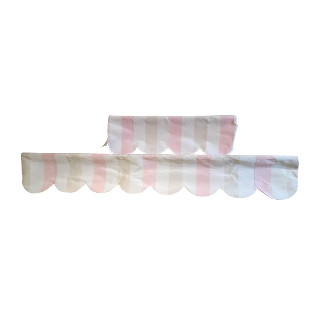 Scalloped Moire Lee Jofa Fabric Valances Pale Pink, Beige and Creme For Sale