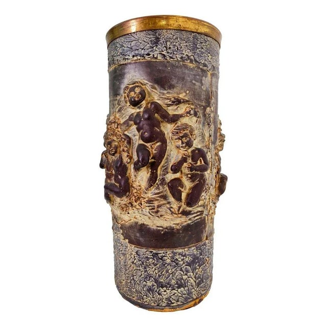 Sculptural Vase or Umbrella Stand with High Relief in Wood and Chalk, 1940s For Sale - Image 9 of 9