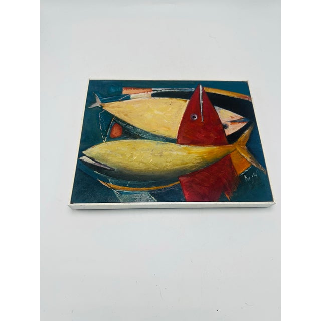 1990s Colorful Abstract Painting of Fish, Framed For Sale - Image 5 of 7