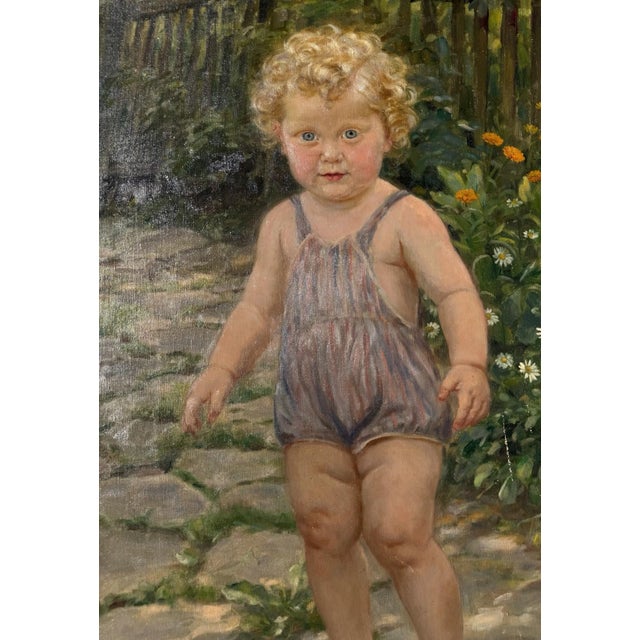 Heinrich Pforr, Summer Idyll Barefoot Child Garden Steinweg, 1946, Oil Painting on Canvas For Sale - Image 7 of 11