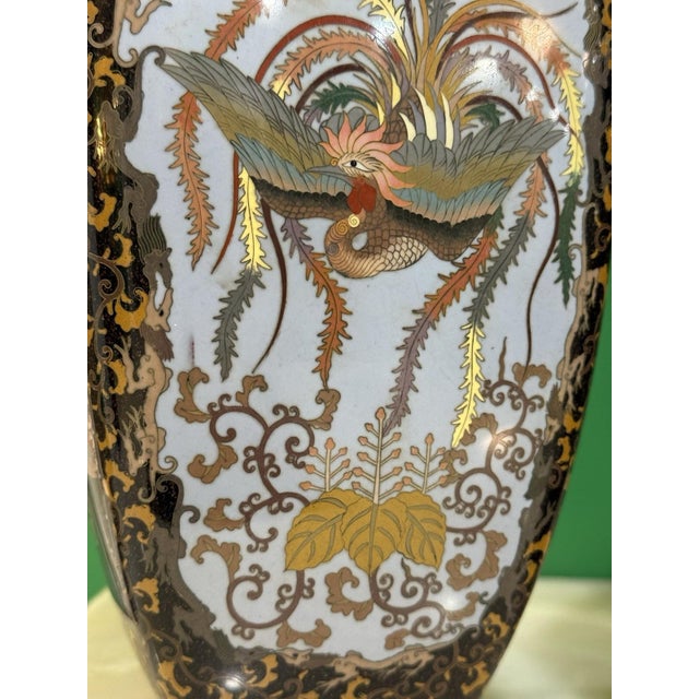 Late 19th Century Pair of Japanese Cloisonne Enamel Vases With Kirin, Tiger, Dragon and Phoenix For Sale - Image 16 of 17