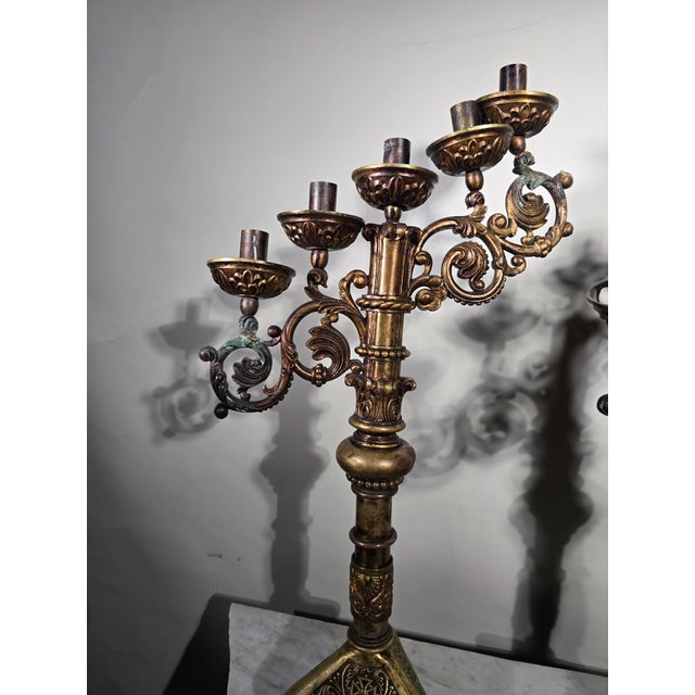 Religious Bronze Candlesticks, 1750, Set of 2 For Sale - Image 10 of 14
