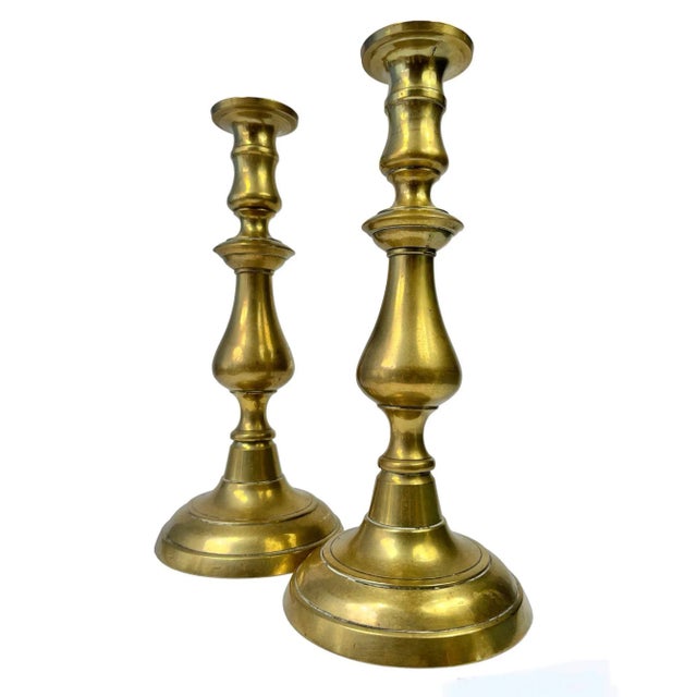 Brass 1840s Antique English Brass Candlesticks - A Pair For Sale - Image 8 of 8