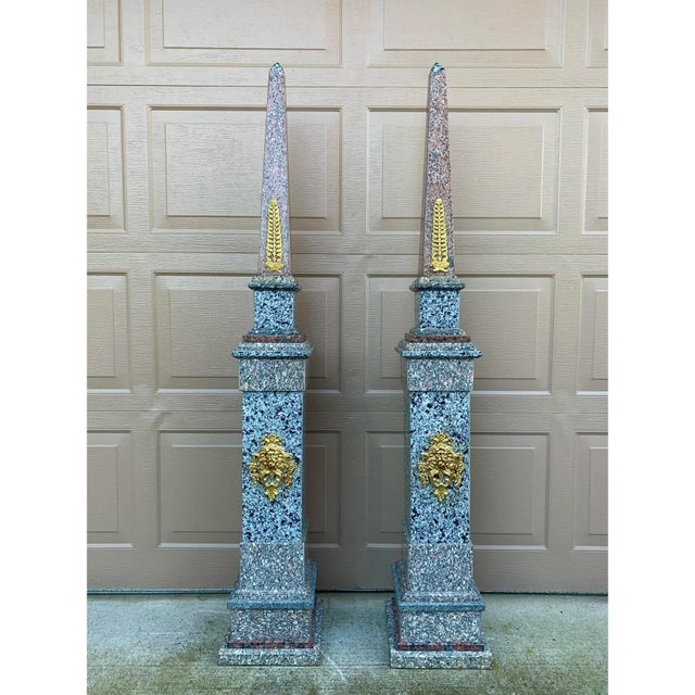 Monumental Neoclassical Grand Tour Ormolu Mounted Marble Obelisks on Pedestals For Sale In South Bend - Image 6 of 12