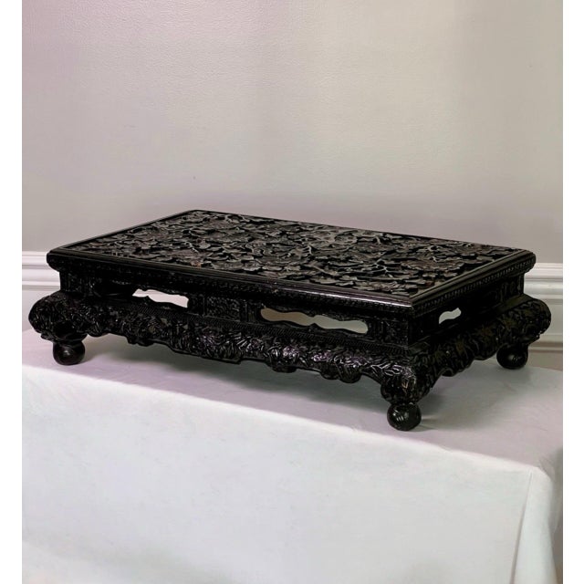 Chinese Chinese Black Lacquered Display Stand, Hardwood, Hand Carved, Rectangular, Early 20th C. For Sale - Image 3 of 18