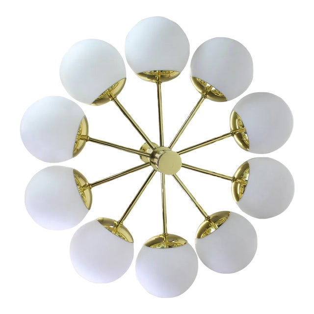 Large Stunning Kaiser Sputnik Opal Glass Globes Chandelier, Germany, 1970s For Sale