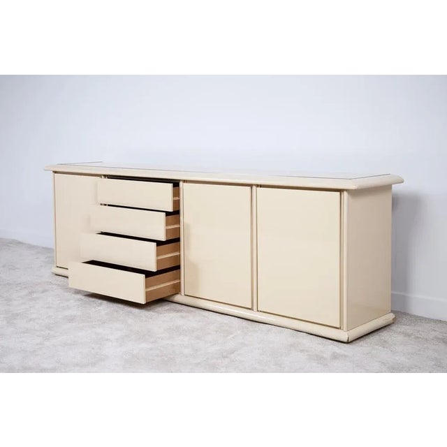 Hollywood Regency Lacquered Sideboard with Brass Details, 1980s For Sale - Image 3 of 11