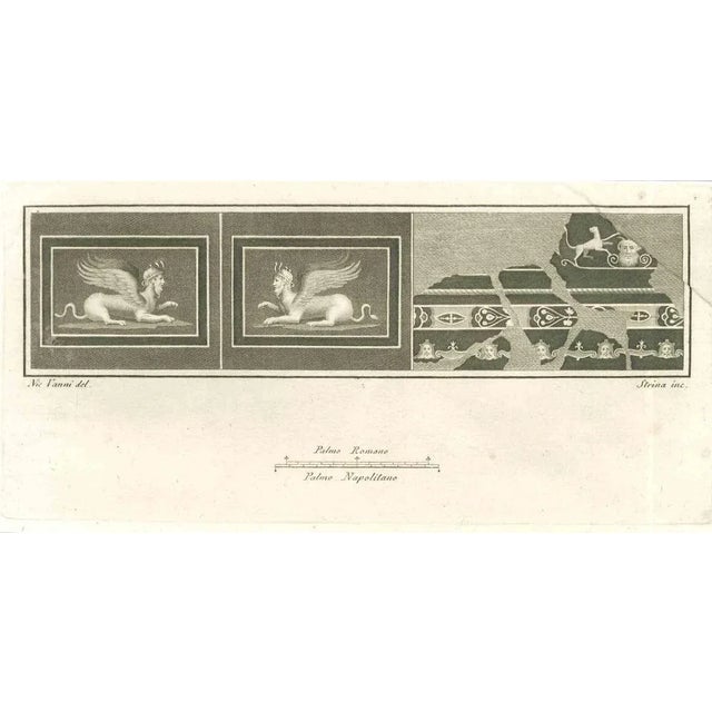 Sphinx Fresco from "Antiquities of Herculaneum" is an etching on paper realized by Fernando Strina in the 18th Century....