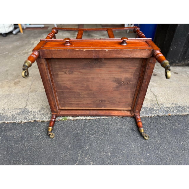 VTG Georgian Style Mahogany Canterbury Magazine Rack W/ Drawer & Brass Casters For Sale - Image 9 of 12