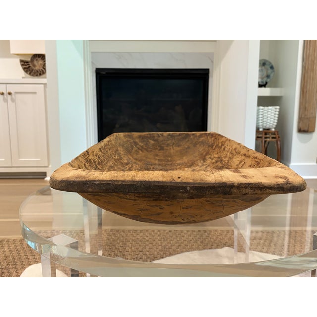 Brown Large 19th Century Hand Carved Primitive Organic Modern Wooden Dough Bowl / Trencher For Sale - Image 8 of 18