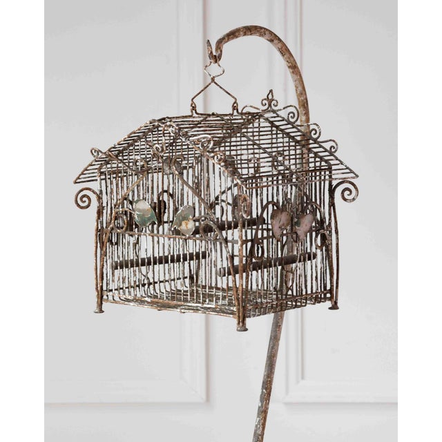 Off-white Mid 20th Century Charming French Birdcage Plant Stand with Original Paint For Sale - Image 8 of 15