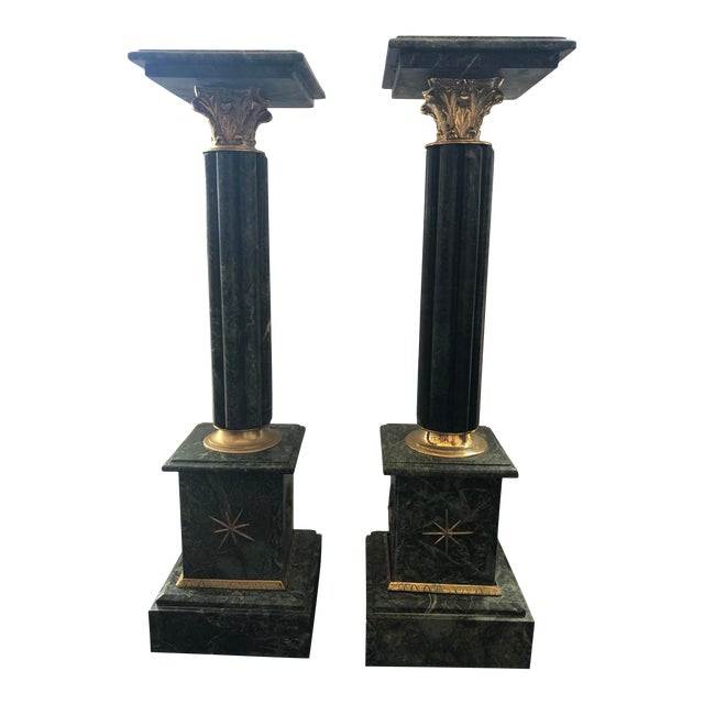 1950s Green Marble Pedestals - a Pair For Sale
