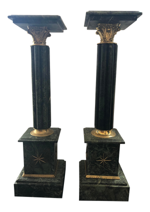 1950s Green Marble Pedestals - a Pair