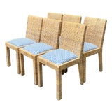 Vintage Woven Rattan Dining Chairs in Quadrille For Sale