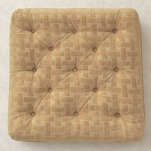 1960s Vintage 70s Velvet Tufted Parsons Ottoman in the Manor of David Hicks Basketweave MCM For Sale - Image 5 of 10