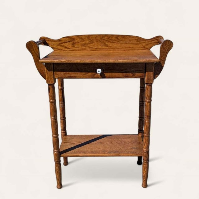 Antique Oak Washstand With Drawer, Shelf and Towel Rail, 19th Century For Sale - Image 12 of 17