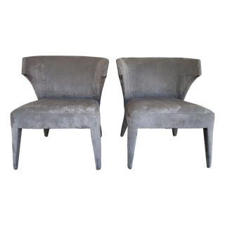 Baker Modern Gray Suede Lapel Lounge Chairs Set of 2 For Sale
