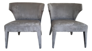 Baker Modern Gray Suede Lapel Lounge Chairs Set of 2