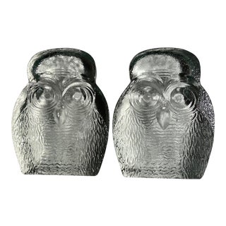 Hand-Blown Blenko Clear Glass Bookends - a Pair For Sale