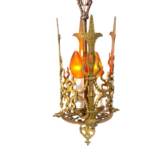 1920s Spanish Revival Foyer or Hallway Light With Original Gold Brass Finish #2615 For Sale - Image 13 of 18
