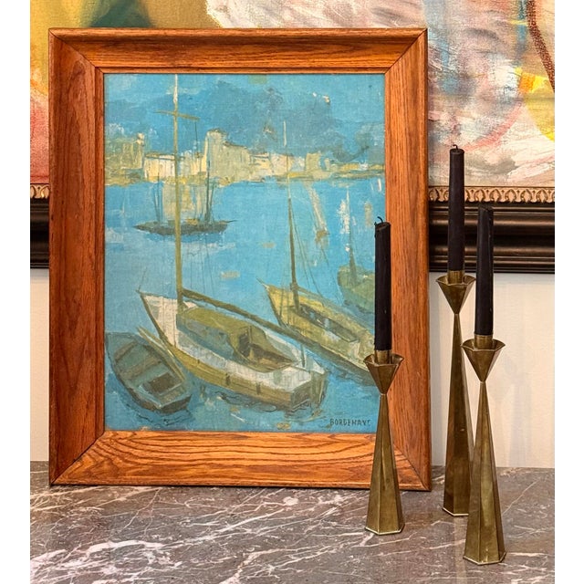 Mid-Century 1960’s French Impressionist Untitled (Harbor Scene With Boats) by Pierre Bordenave (French,1900-1970), Oil on...