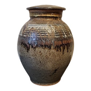 Vintage MCM Studio Art Pottery Lidded Drip Glazed For Sale