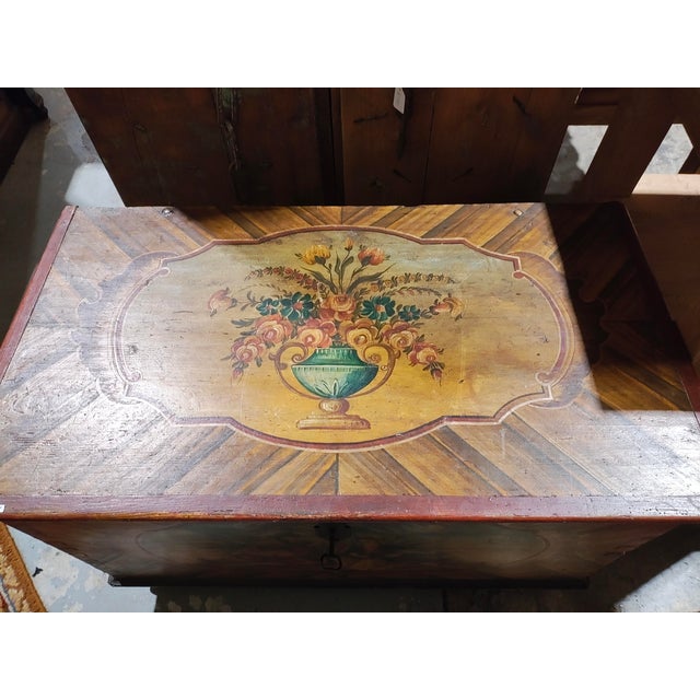 Folk Art Mid-19th Century Alpine Painted Pine Blanket Chest For Sale - Image 3 of 6