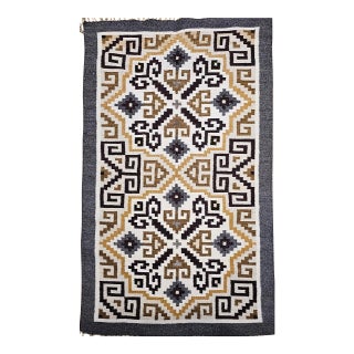 Vintage Native American Navajo Rug, Handwoven Wool, Allover Geometric Pattern, 3x5 For Sale