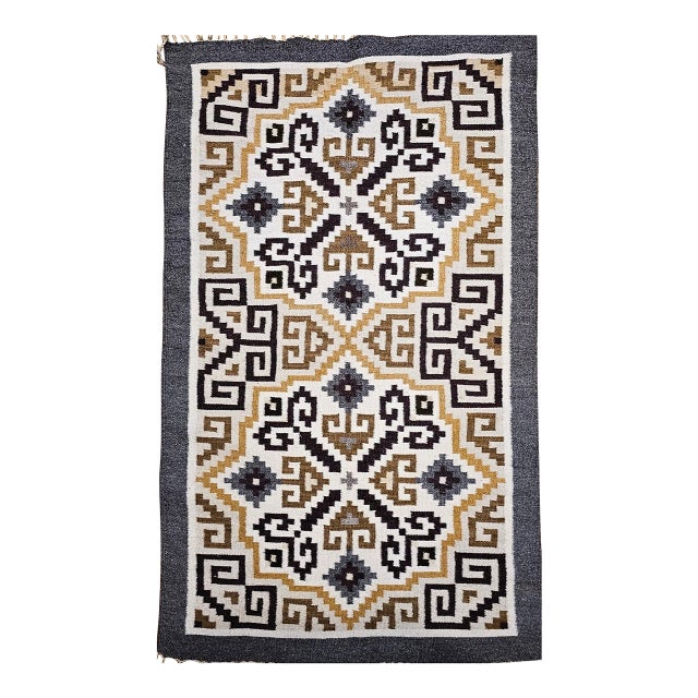 Vintage Native American Navajo Rug, Handwoven Wool, Allover Geometric Pattern, 3x5 For Sale