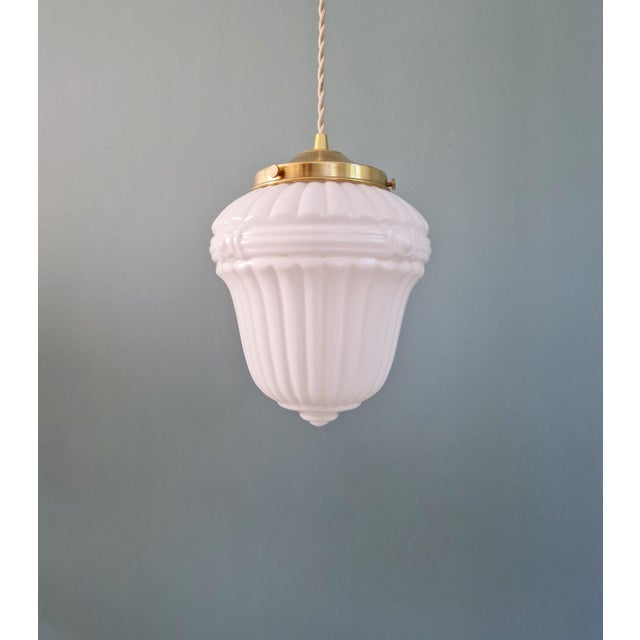 Art Deco Pendant Light in Pressed Molded Milk Glass, 1920s For Sale - Image 11 of 11