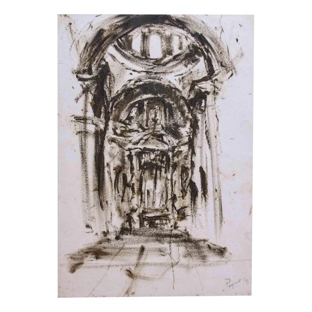 Arturo Peyrot, Interno di Chiesa, Tempera, 1943 For Sale