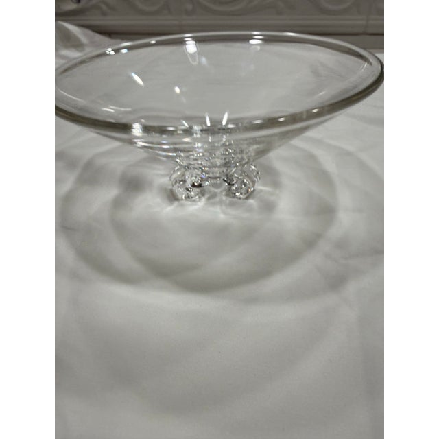 American Vintage Steuben Signed Crystal Footed Candy Dish – Original Box & Pouch For Sale - Image 3 of 10