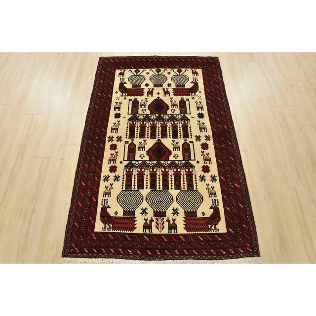 Cabin Baloch Rug 3’9” X 5’8” Ivory Wool Vintage Tribal Hand-Knotted Oriental Carpet For Sale - Image 3 of 13