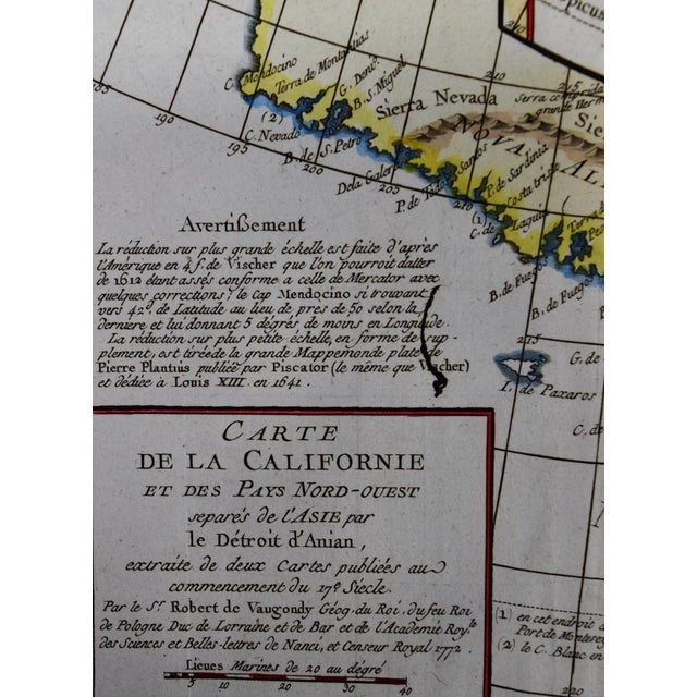Paper California: An 18th Century Hand-Colored Map by De Vaugondy, 1772 For Sale - Image 7 of 8