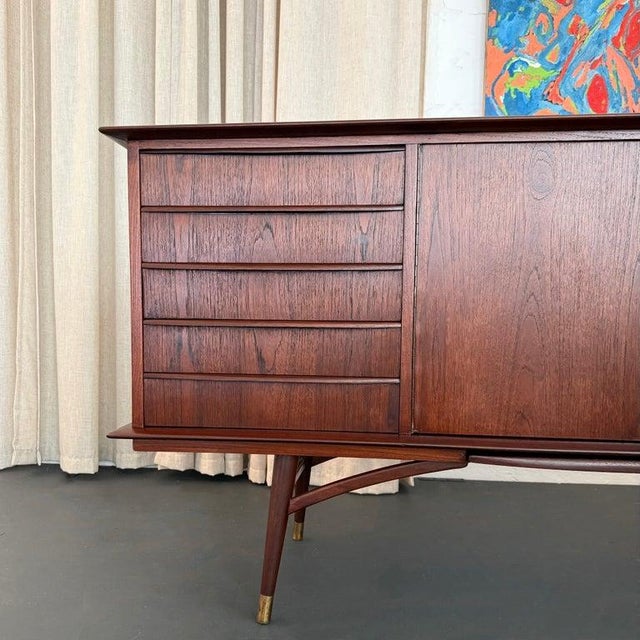 1960s Scandinavian Modern Teak Sideboard Credenza With Pull-Out Tray For Sale - Image 10 of 13
