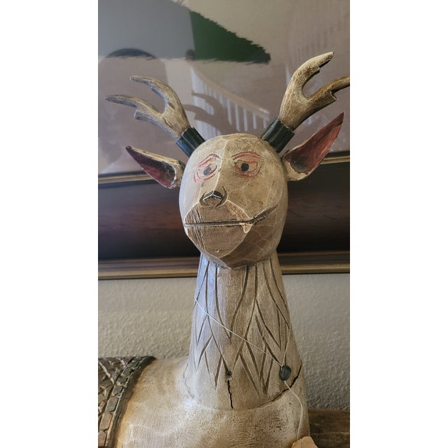 Vintage Carved Deer Wooden Sculpture For Sale - Image 11 of 12