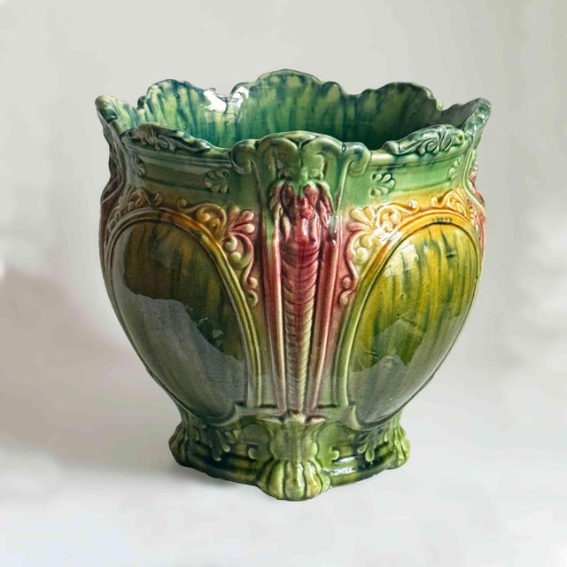 Burgundy Antique Majolica Jardiniere For Sale - Image 8 of 8