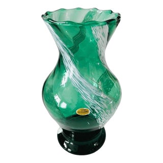 Mid-Century German Green and White Hand-Blown Glass Vase, 1960s For Sale