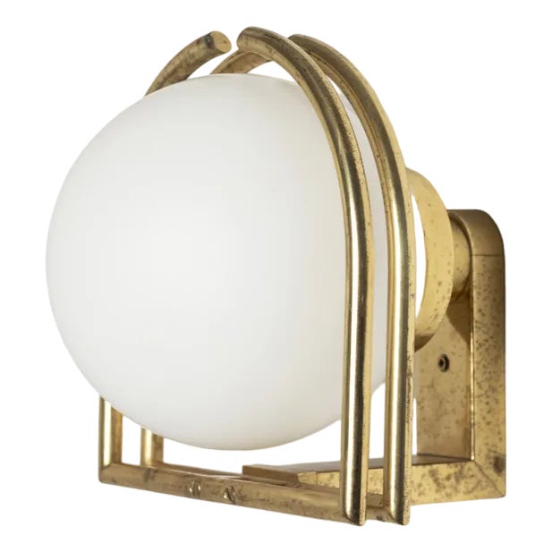 Wall Lamp in Brass and Opaline Glass, Italy, 1970s For Sale