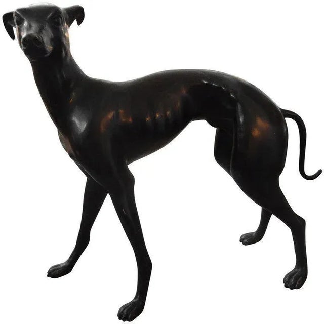 Metal Vintage Hollywood Regency Bronze Whippet Sculpture For Sale - Image 7 of 7