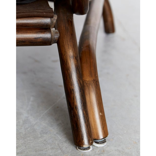 Wood Set of Bamboo and Leather Lounge Chair and Ottoman, 1970s For Sale - Image 7 of 18
