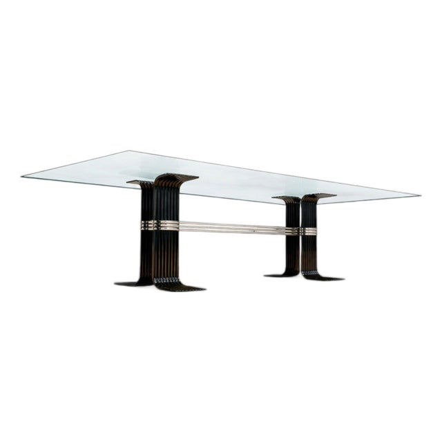 Dining Table in Iron, Chrome, & Glass, Forma, 1970s For Sale