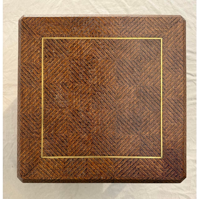 Mid-Century Modern Attributed Harrison Van Horn Woven Reed Side Table With Geometric Pattern & Brass Inlay For Sale - Image 3 of 12