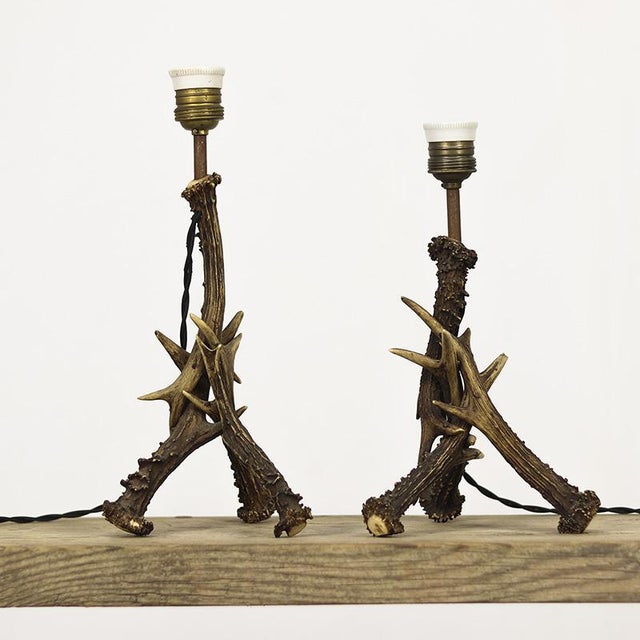 Bone Handcrafted Folk Art Antler Table Lamps, Set of 2 For Sale - Image 7 of 7