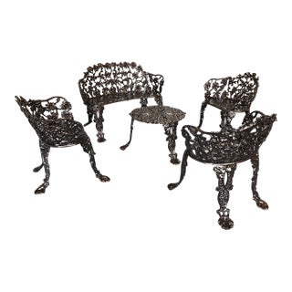 Circa 1950s — By J. F. Day & Co. Cast Iron Grapevine Garden Suite, 5 Pieces, Attributed For Sale