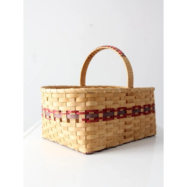 Wood Vintage Splint Weave Basket For Sale - Image 7 of 13